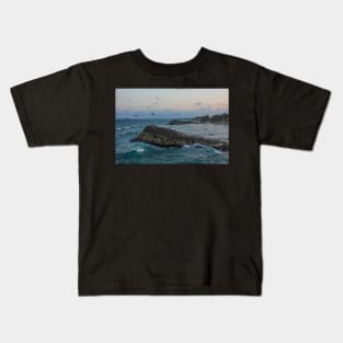 Tulum Mexico Pelicans flying over Tulum beach at sunset MX Kids T-Shirt